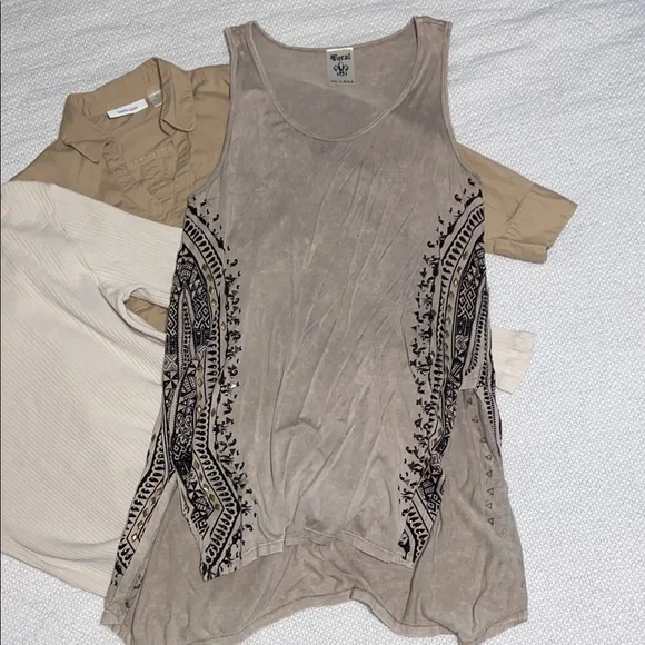 Vocal Cream and Tan Asymmetrical Tank Top - Picture 2 of 12